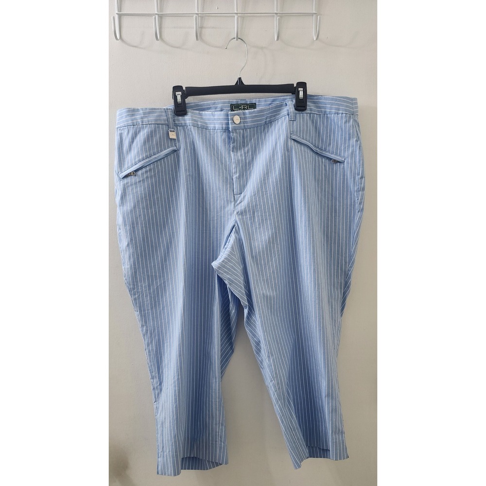 Lauren Ralph Lauren Active Blue White Striped Crop Pants Capris 20W